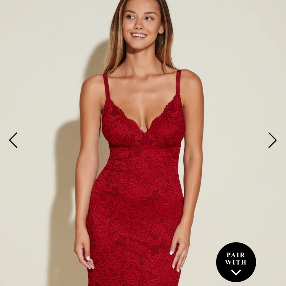 Cosabella Jhansi Curvy Slip Dress red lace, fully lined, size M